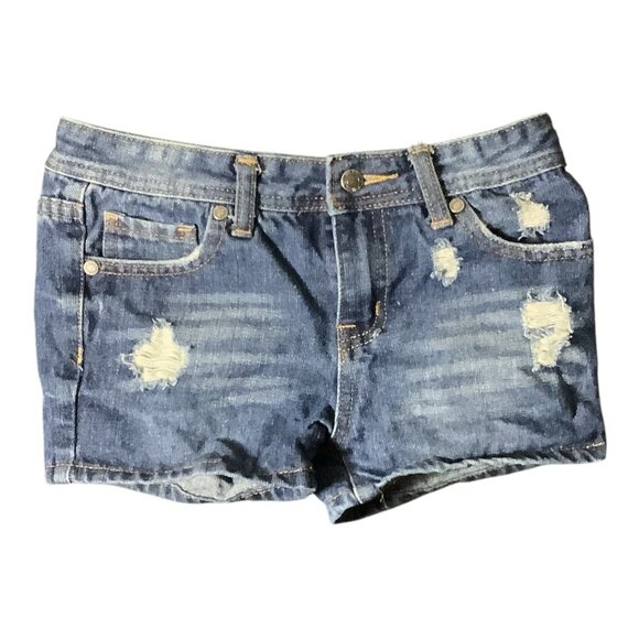Aviva Girls Daisy Dukes Style Jean Shorts Distressed Denim Blue Size 14 - Picture 1 of 10